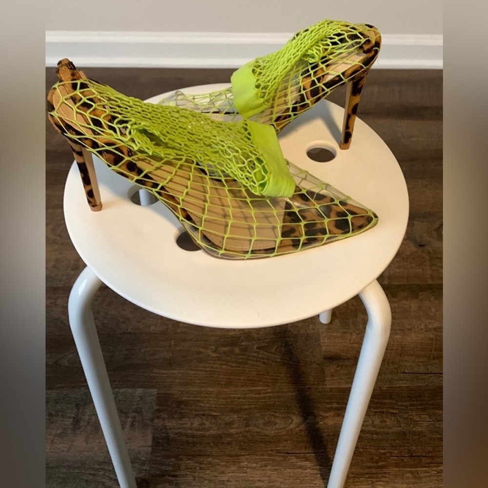 Cape Robbin Neon Green and Leopard Print Mules